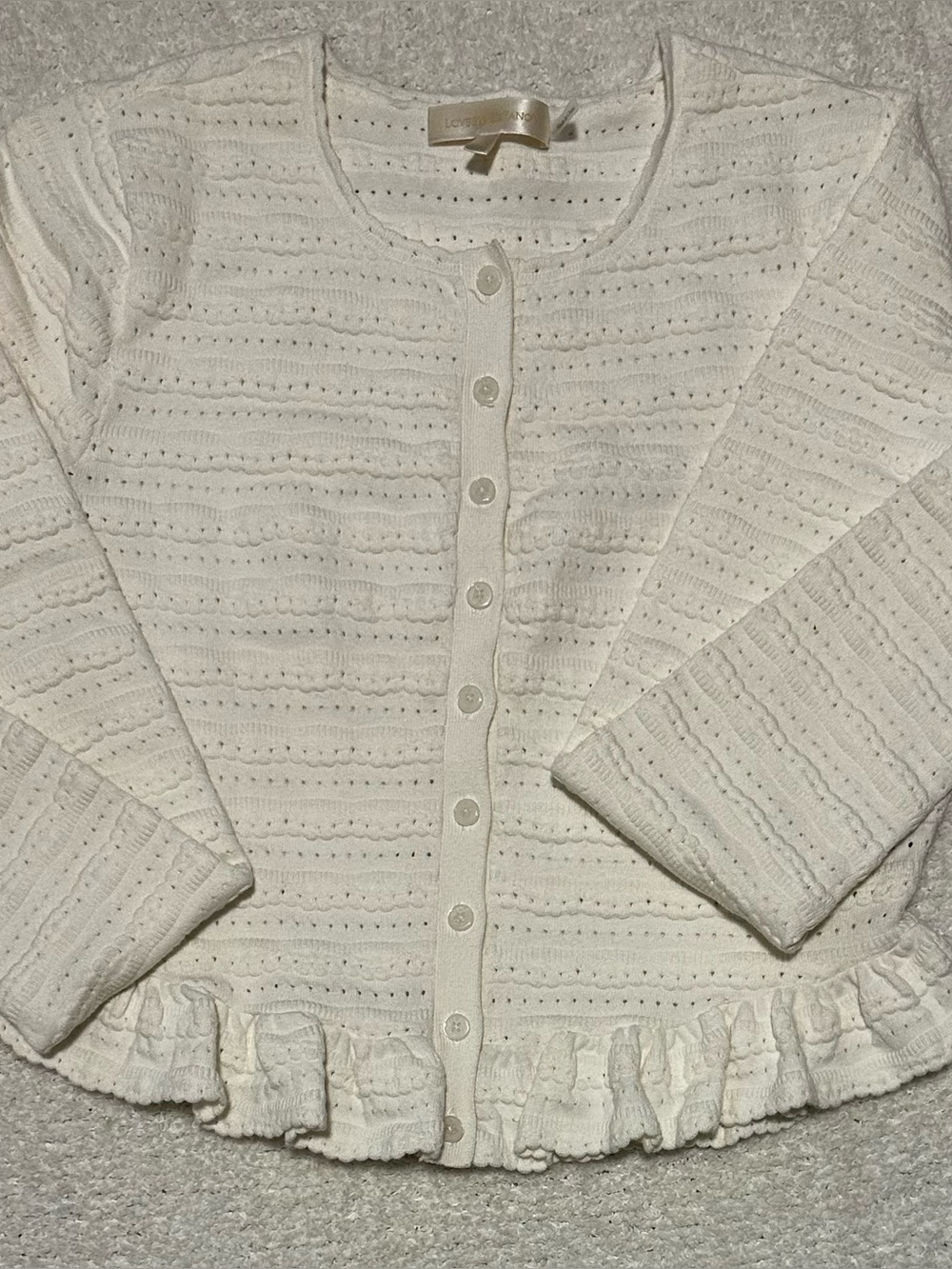 LoveShackFancy White Ruffle-Hem Button Cardigan - Picture 5 of 6
